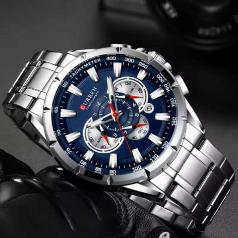 Curren 8363 Original Watch for Men –Silver and Navy Blue