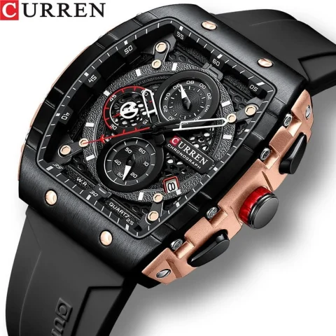 CURREN 8442 Multi-function Chronograph Men Watch- Rose Gold & Black