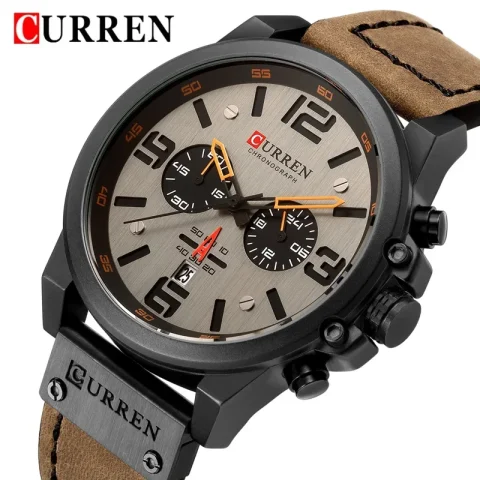 Orginal Curren 8314 Leather Wrist Watch For Men – Brown and Gray