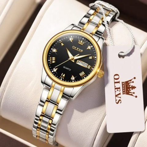 OLEVS 5563 Watch For Woman –Golden Silver and Black