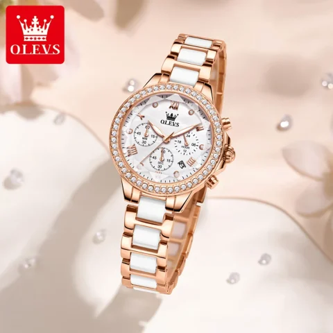 Olevs 9999 Women’s Watch-Rose Gold White