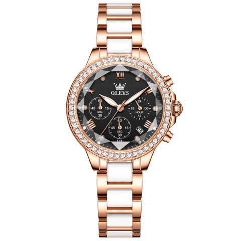 Olevs 9999 Women’s Watch-Rose Gold Black