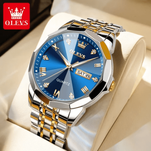 Olves 9931 Couple Watch-Golden Silver and Blue