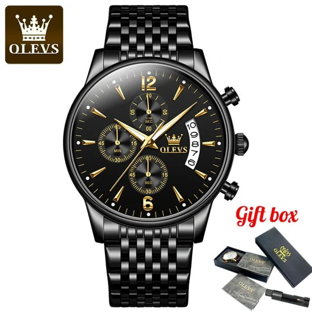 OLEVS 2867 Stainless Steel Chronograph Watch For Men-Full Black