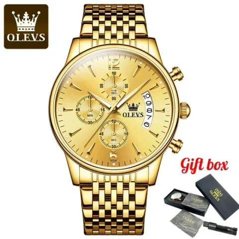 OLEVS 2867 Stainless Steel Chronograph Watch For Men-Full Golden