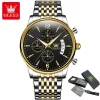 OLEVS 2867 Stainless Steel Chronograph Watch For Men-Golden Silver and Black