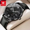Olevs 2931 Leather Watch For Men-Full Black