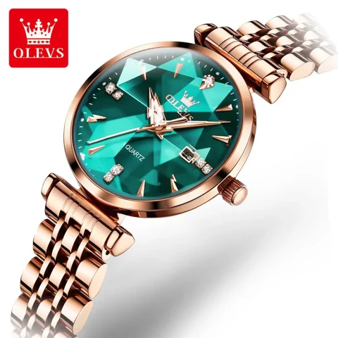 Olevs 5536 Watch For Woman–Rose Gold Green