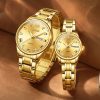 Olevs 5563 Couple Wrist Watch-Golden