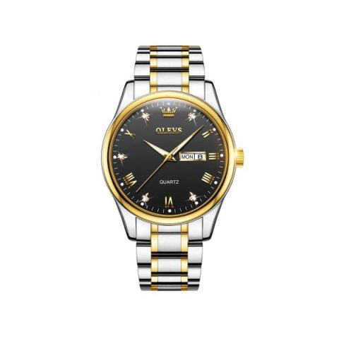 Olevs 5563 Stainless Steel Watch for Men- Gold & Black