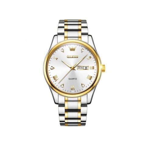 Olevs 5563 Stainless Steel Watch for Men- Gold & Silver