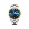 Olevs 5563 Stainless Steel Watch for Men- Silver Gold & Blue
