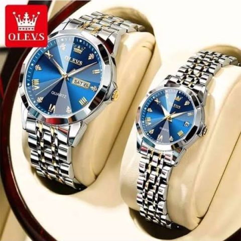Olves 9931 Couple Watch-Golden Silver Blue