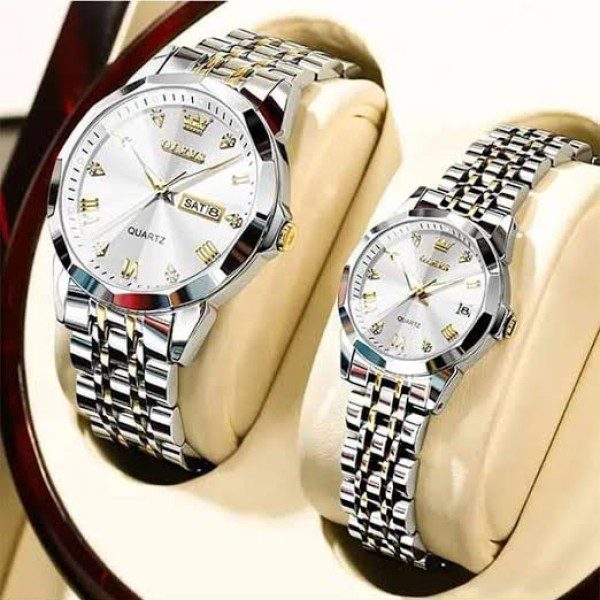 Olves 9931 Couple Watch-Golden Silver and White