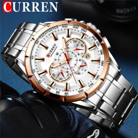 Curren 8363 Original Watch for Men –Silver and White