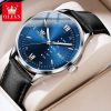 Olevs 2931 Leather Watch For Men-Blue