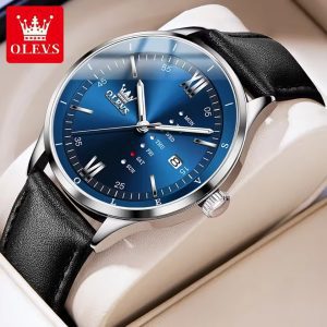 Olevs 2931 Leather Watch For Men-Blue