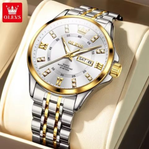 Olevs 3620 Watch For Men – Golden Silver and White