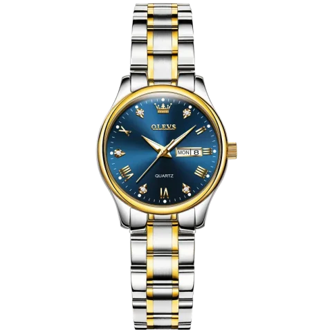 OLEVS 5563 Watch For Woman –Golden Silver and Blue