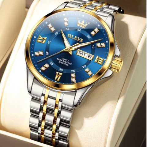 Olevs 3620 Watch For Men – Golden silver and Blue