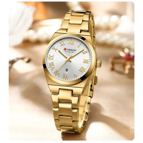 CURREN 9095 Elegant Watch Watch For Women - Golden White