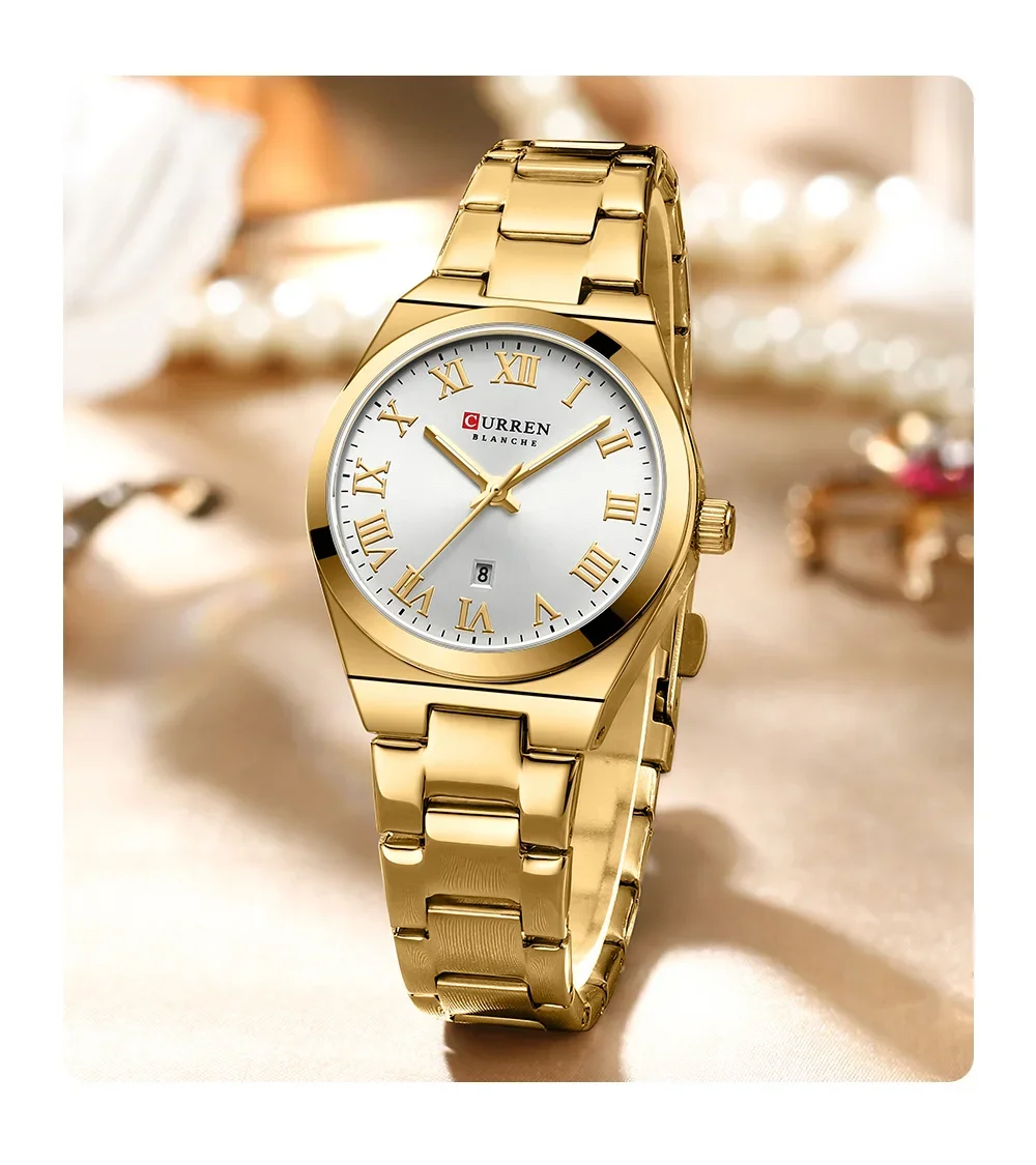 CURREN 9095 Elegant Watch Watch For Women - Golden White