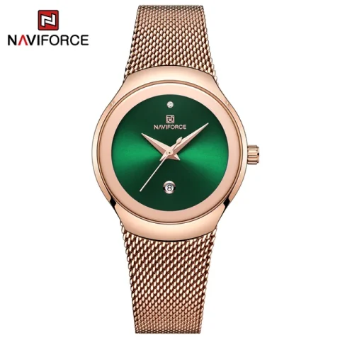 Naviforce 5004 Watch For Women – Rose Gold Green