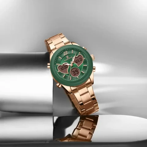 Naviforce 5045 Watch For Women – Rose Gold and Green