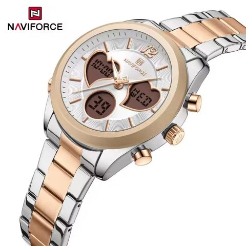 Naviforce 5045 Watch For Women – Rose Gold and White
