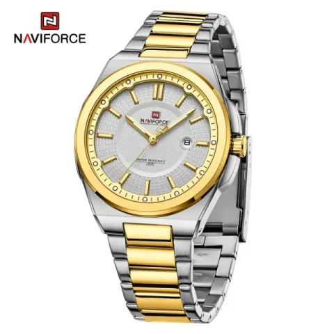 Naviforce 9212 Watch For Men-Silver Gold