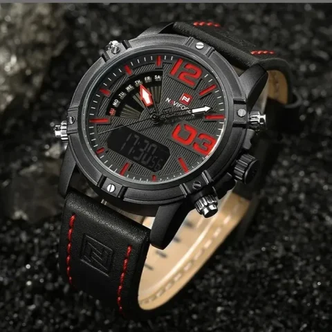 Naviforce 9095 Watch For Men-Black Red