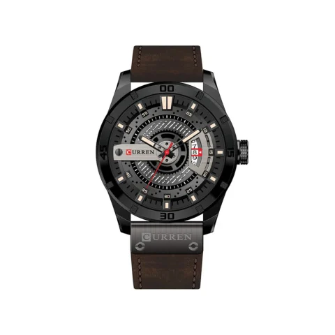 CURREN 8301 PU Leather Quartz Watch for Men-Dark Brown