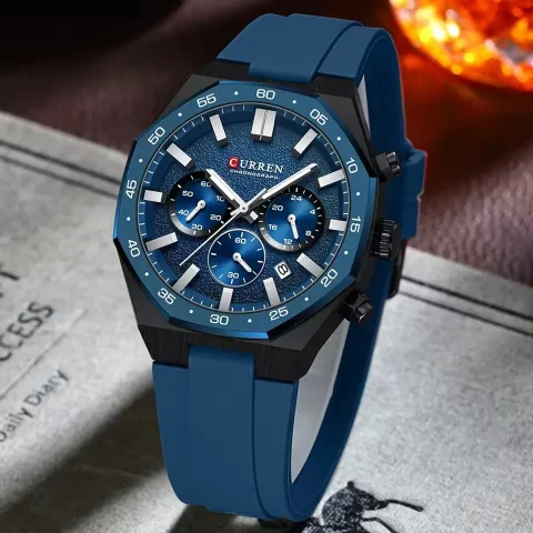 Curren 8489 Watch For Men Silicon Belt-Blue