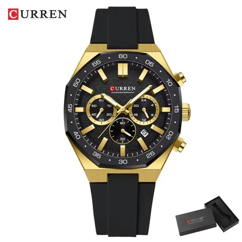 Curren 8489 Watch For Men Silicon Belt-Gold