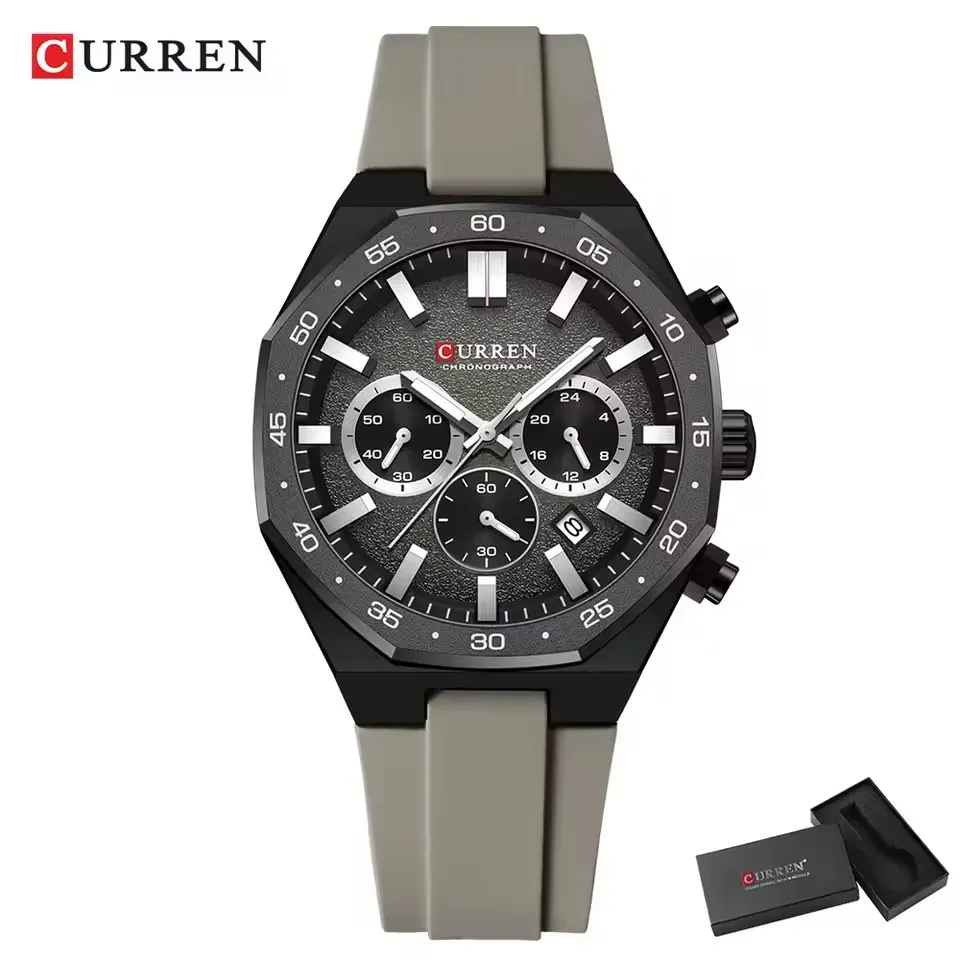 Curren 8489 Watch For Men Silicon Belt-Gray
