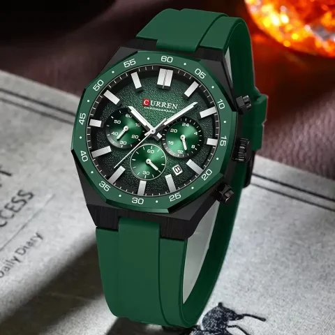 Curren 8489 Watch For Men Silicon Belt-Green