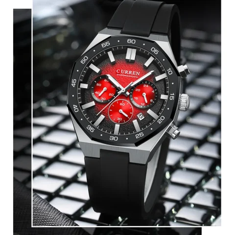Curren 8489 Watch For Men Silicon Belt-Red