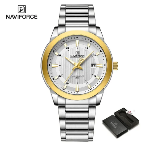 Naviforce 8029 Watch For Men-Silver Gold