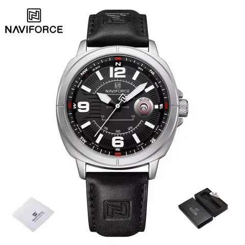 Naviforce 8078 Watch For Men- Silver Black