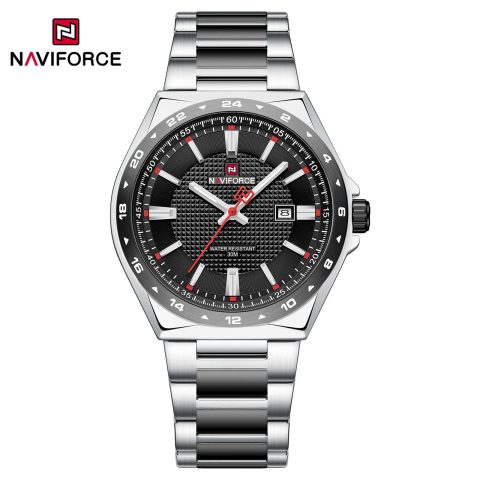 Naviforce 9266 Watch For Men-Silver Black Red