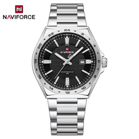 Naviforce 9266 Watch For Men-Silver Black