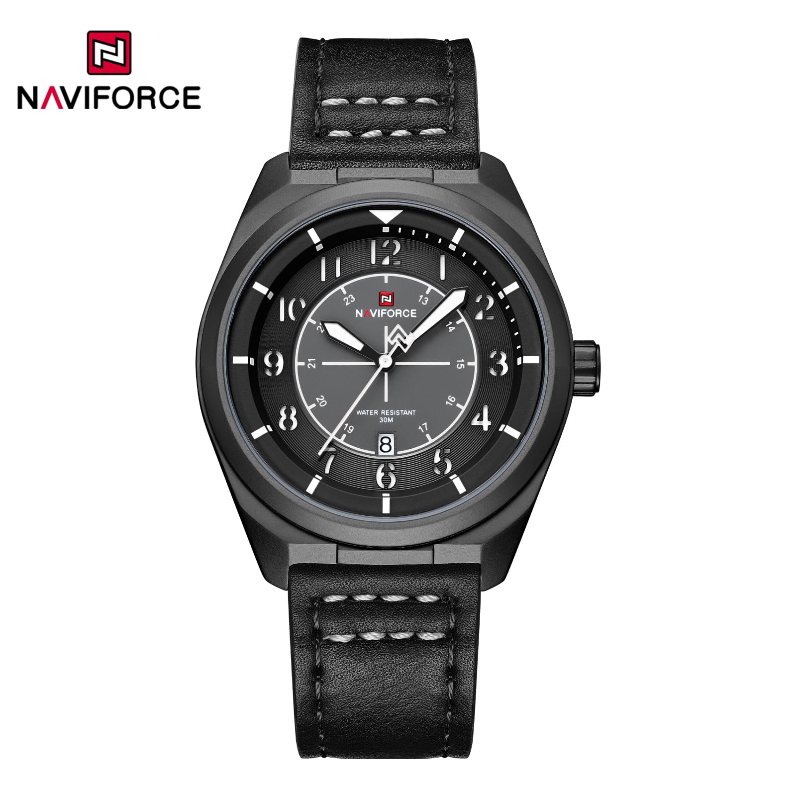 Naviforce 9281 Leather Men's Watch-Black White