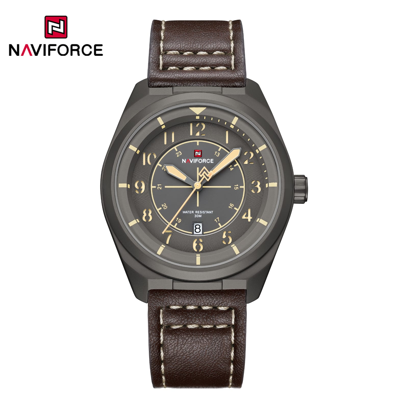 Naviforce 9281 Leather Men's Watch-Brown Gray