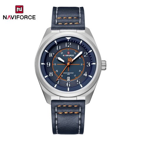 Naviforce 9281 Leather Men's Watch-Silver Blue