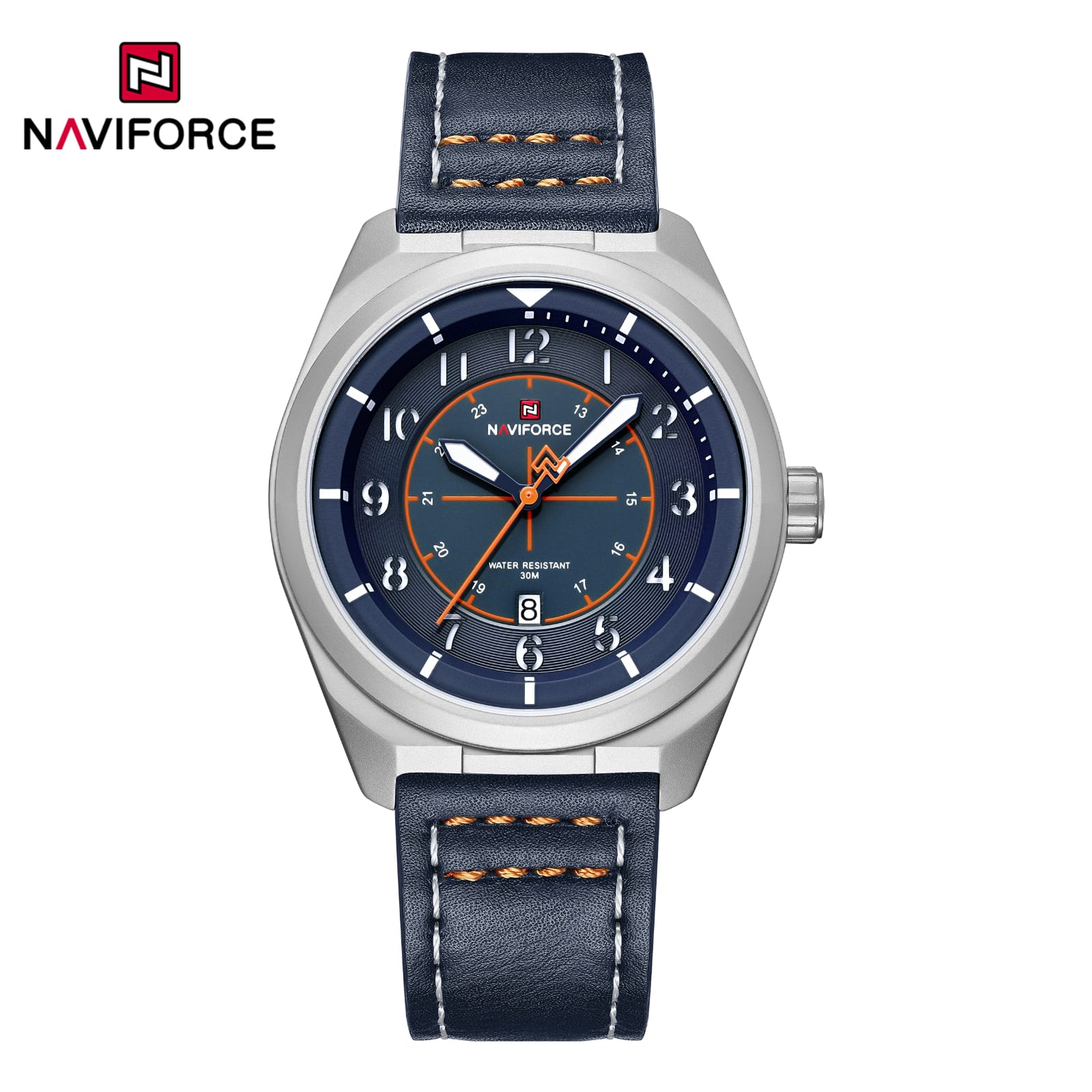 Naviforce 9281 Leather Men's Watch-Silver Blue