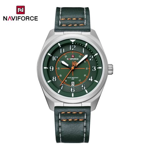 Naviforce 9281 Leather Men's Watch-Silver Green
