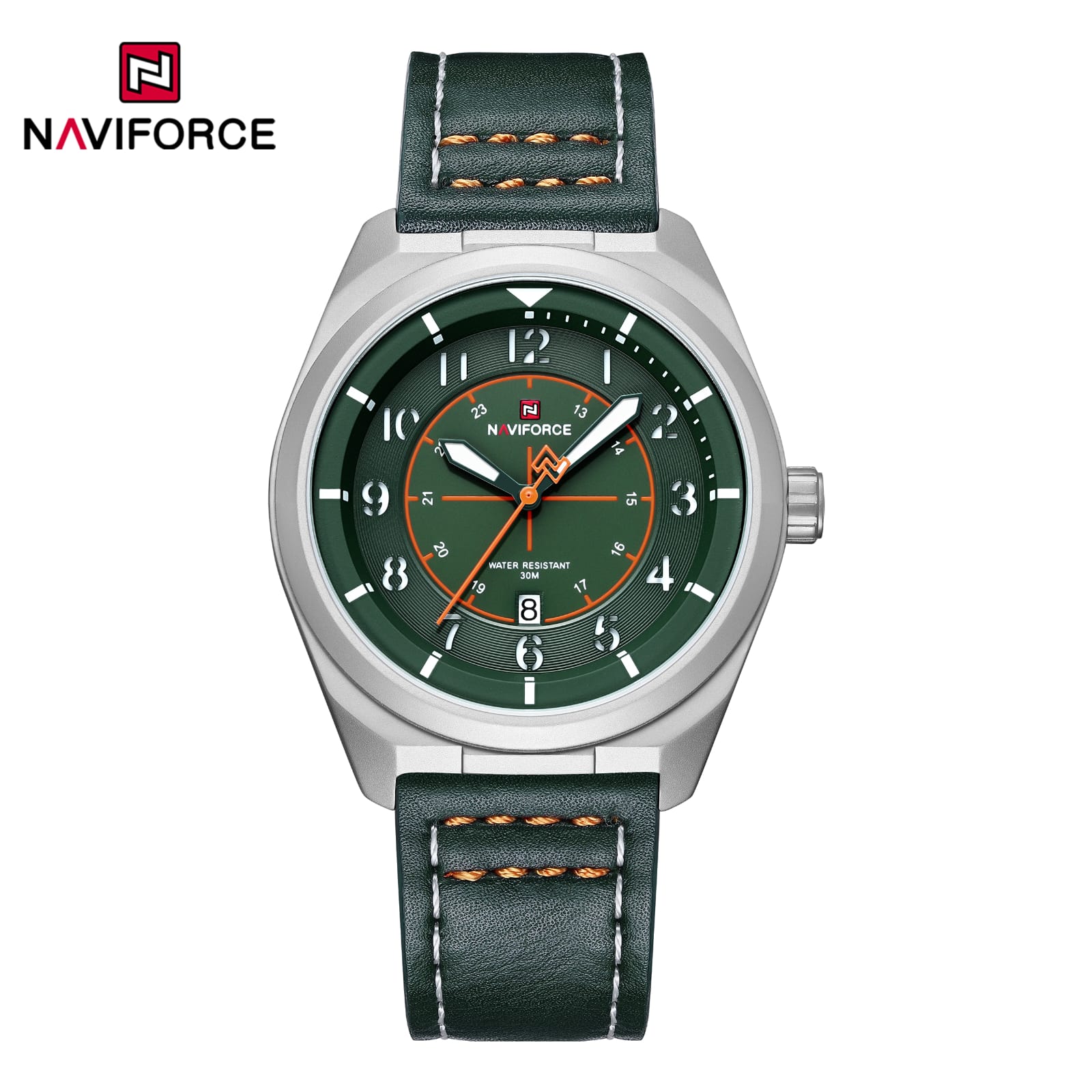 Naviforce 9281 Leather Men's Watch-Silver Green