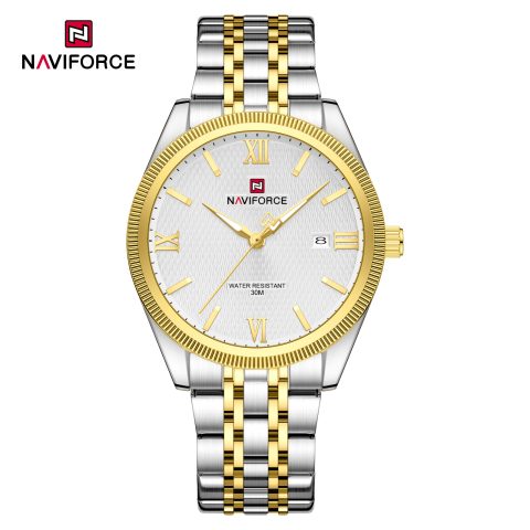 Naviforce 9282 Watch For Men-Silver Gold White