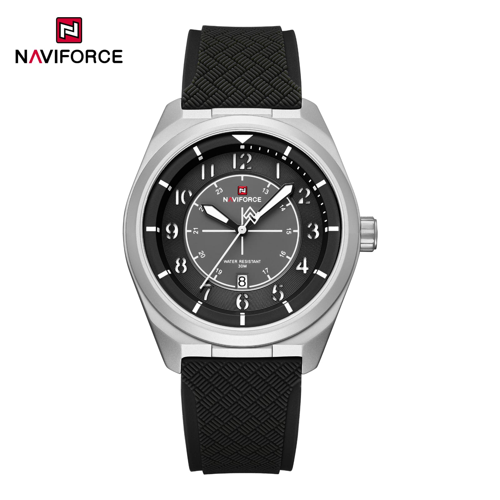Naviforce 9281 Silicone Men's Watch-Silver Black