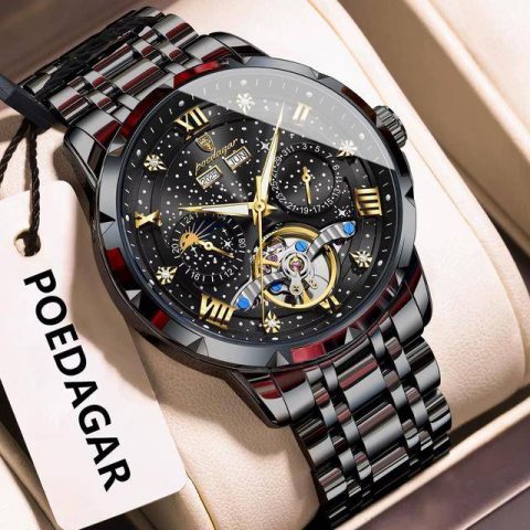 POEDAGAR 1420 Tourbillon Automatic Mechanical Watch for Men - Black